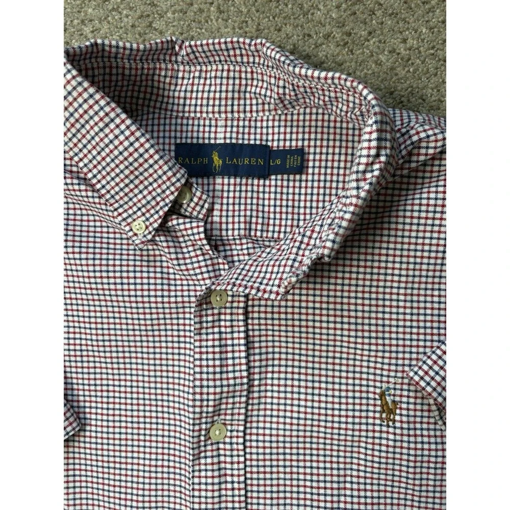 Polo Ralph Lauren‎ Mens Large Short Sleeve Plaid Button Up Shirt Cotton Red/Blue